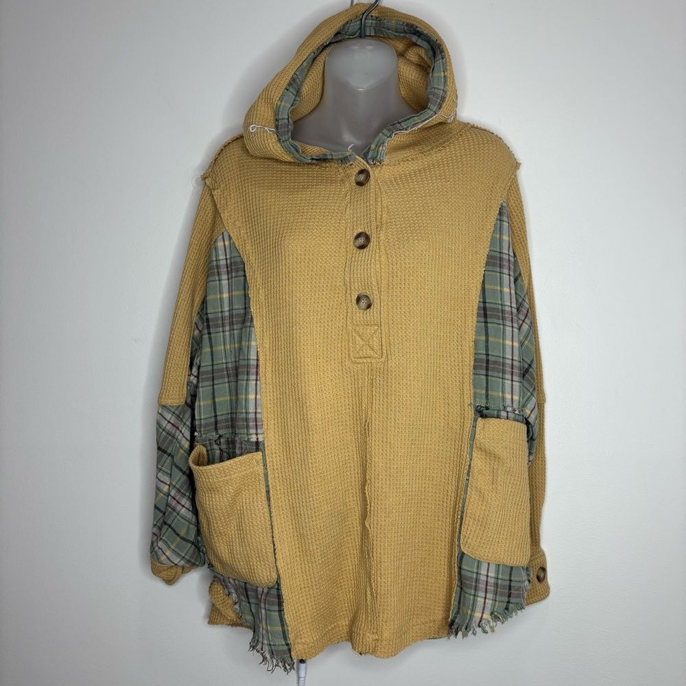 BKE Pullover Oversized Hoodie plaid patchwork style boho size small